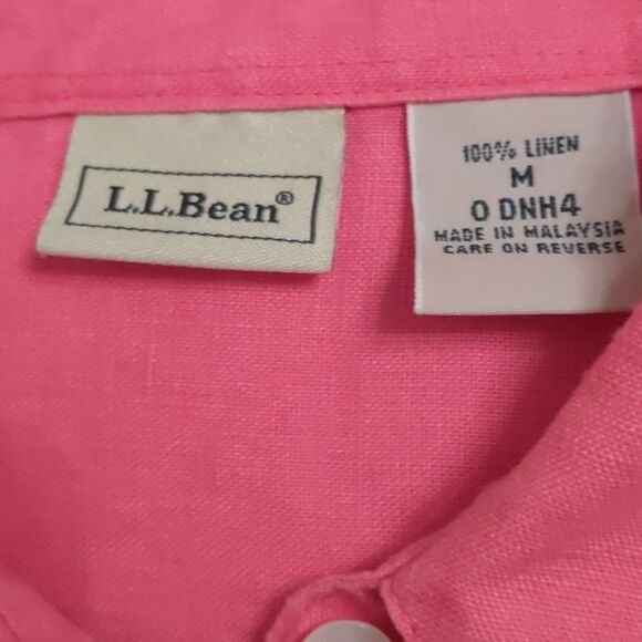 LL BEAN Linen Button-Up Shirt Women Deep Pink Size M - Picture 4 of 6